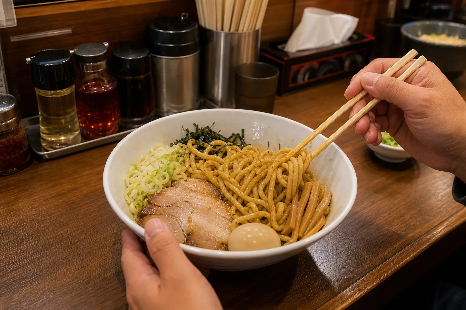 Abura Soba served in a typical setting