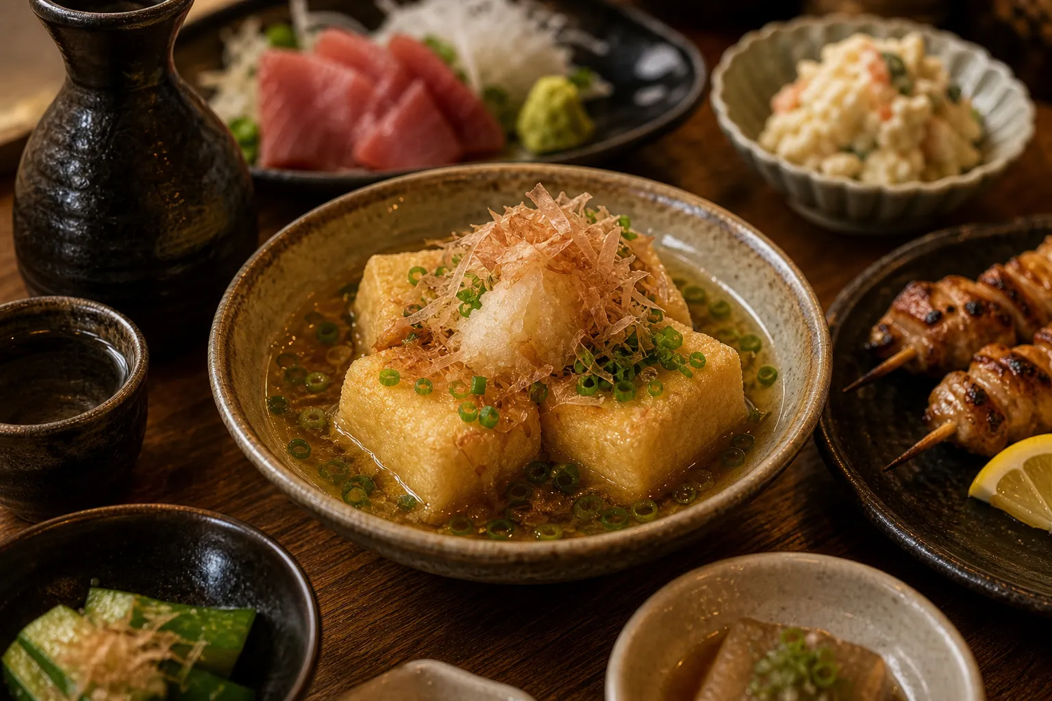 Agedashi-dofu served in a typical setting