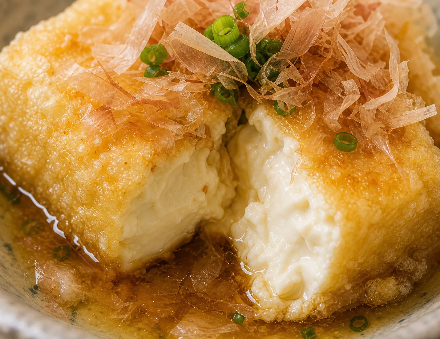 Close-up of Agedashi-dofu