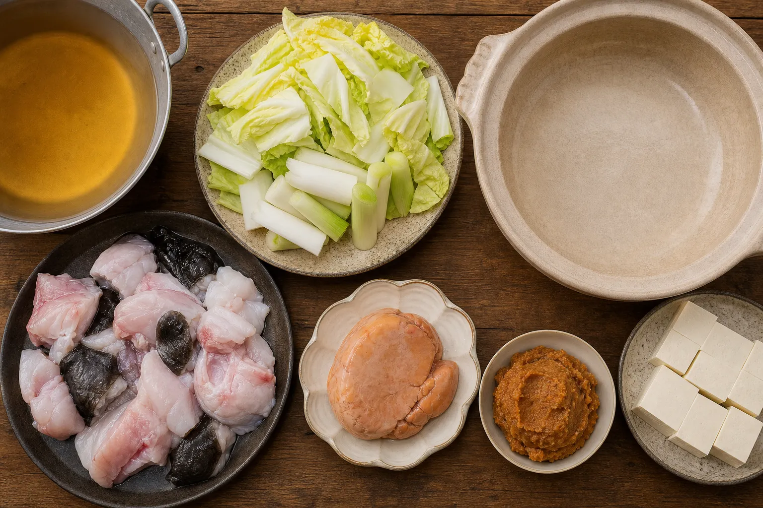 The ingredients and making of Anko-nabe