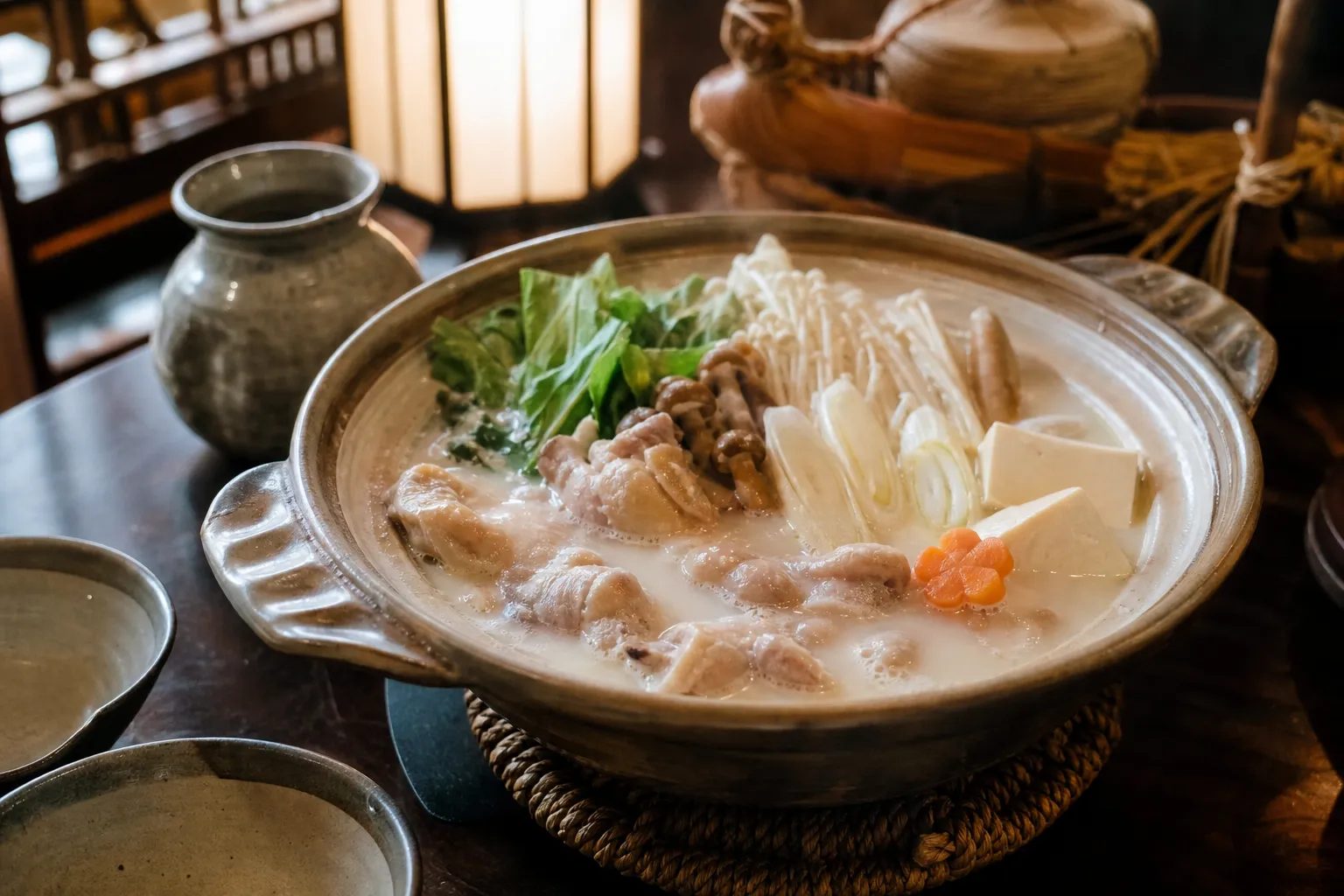 Asuka-nabe simmering in a pot at a Nara inn