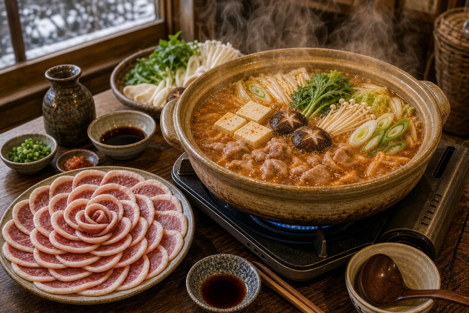 Botan-nabe served in a typical setting