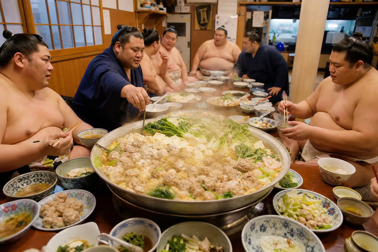 Chanko-nabe served in a typical setting
