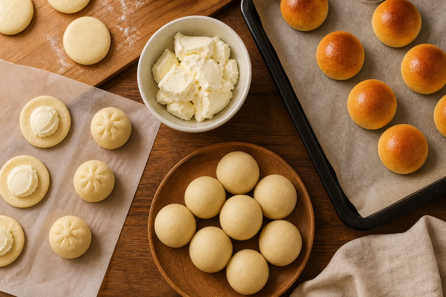 Wrapping cream cheese in cookie dough to make cheese manju