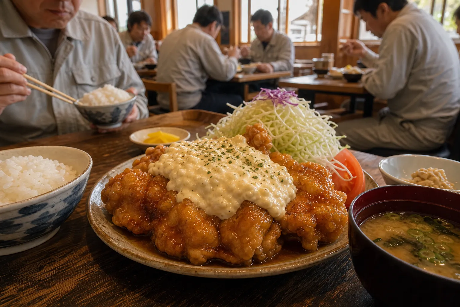 Chicken nanban set meal at a casual Miyazaki restaurant