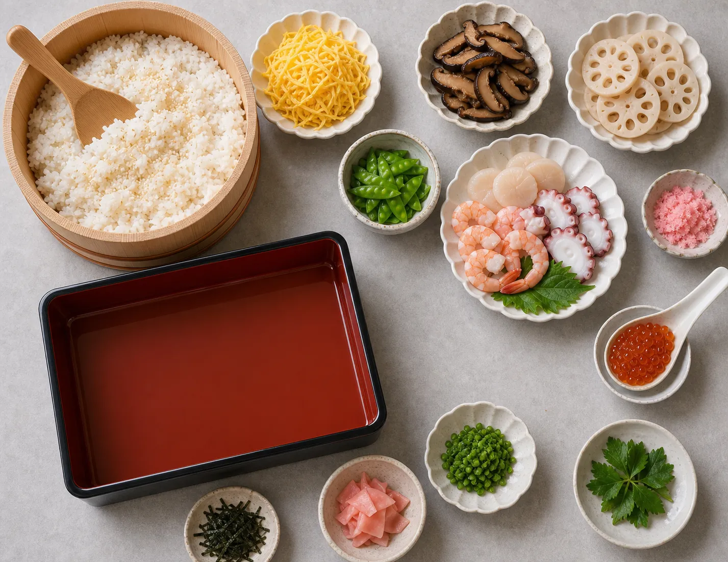 The ingredients and making of Chirashi-zushi