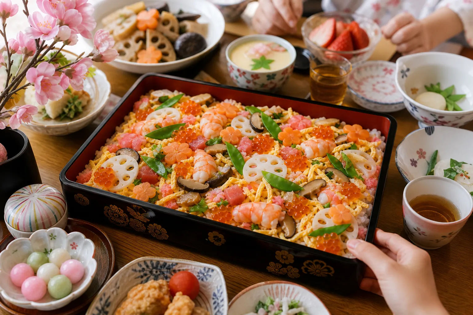 Chirashi-zushi served in a typical setting