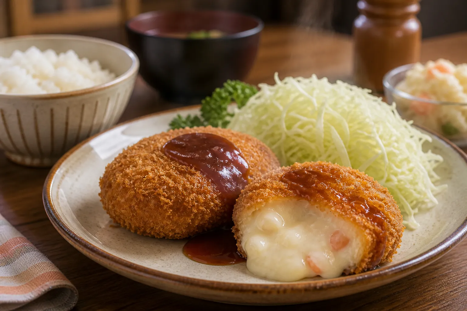 Cream Korokke served in a typical setting