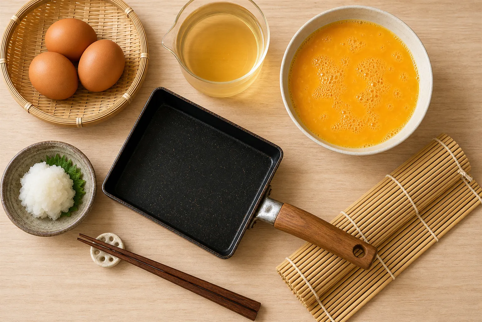 The ingredients and making of Dashimaki-tamago