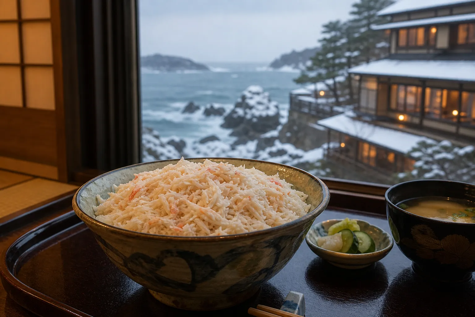 Echizen crab meshi served at a Fukui coastal ryokan