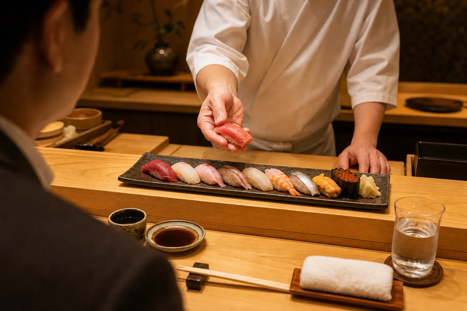 Edomae-zushi served in a typical setting