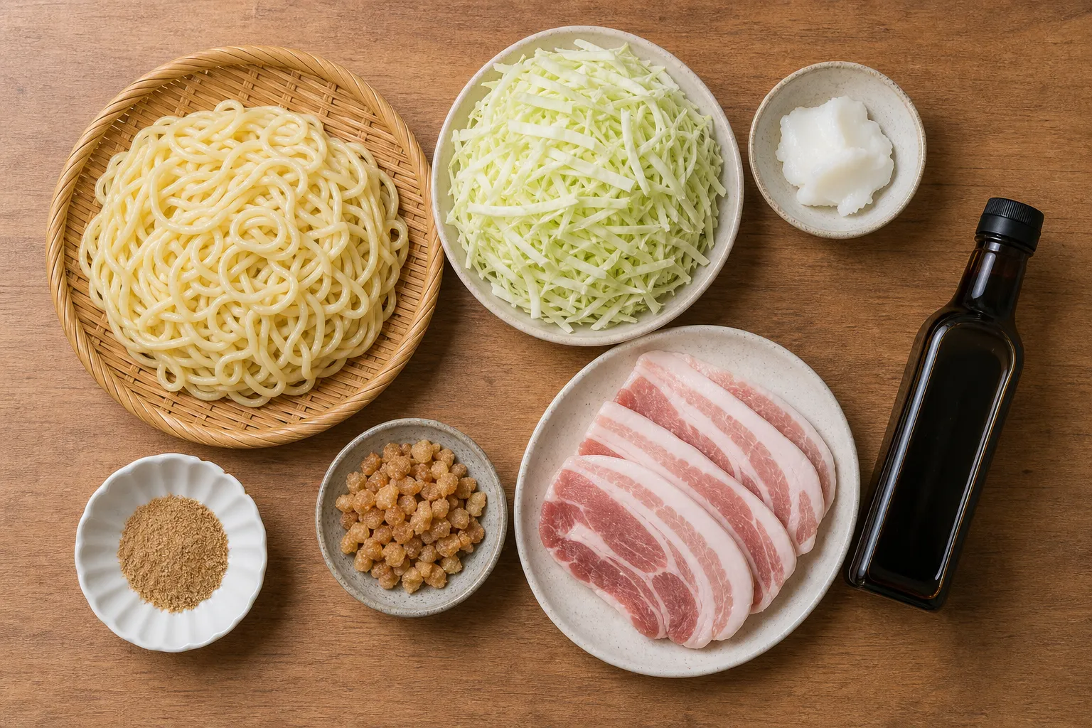 Fujinomiya yakisoba being cooked on a teppan griddle