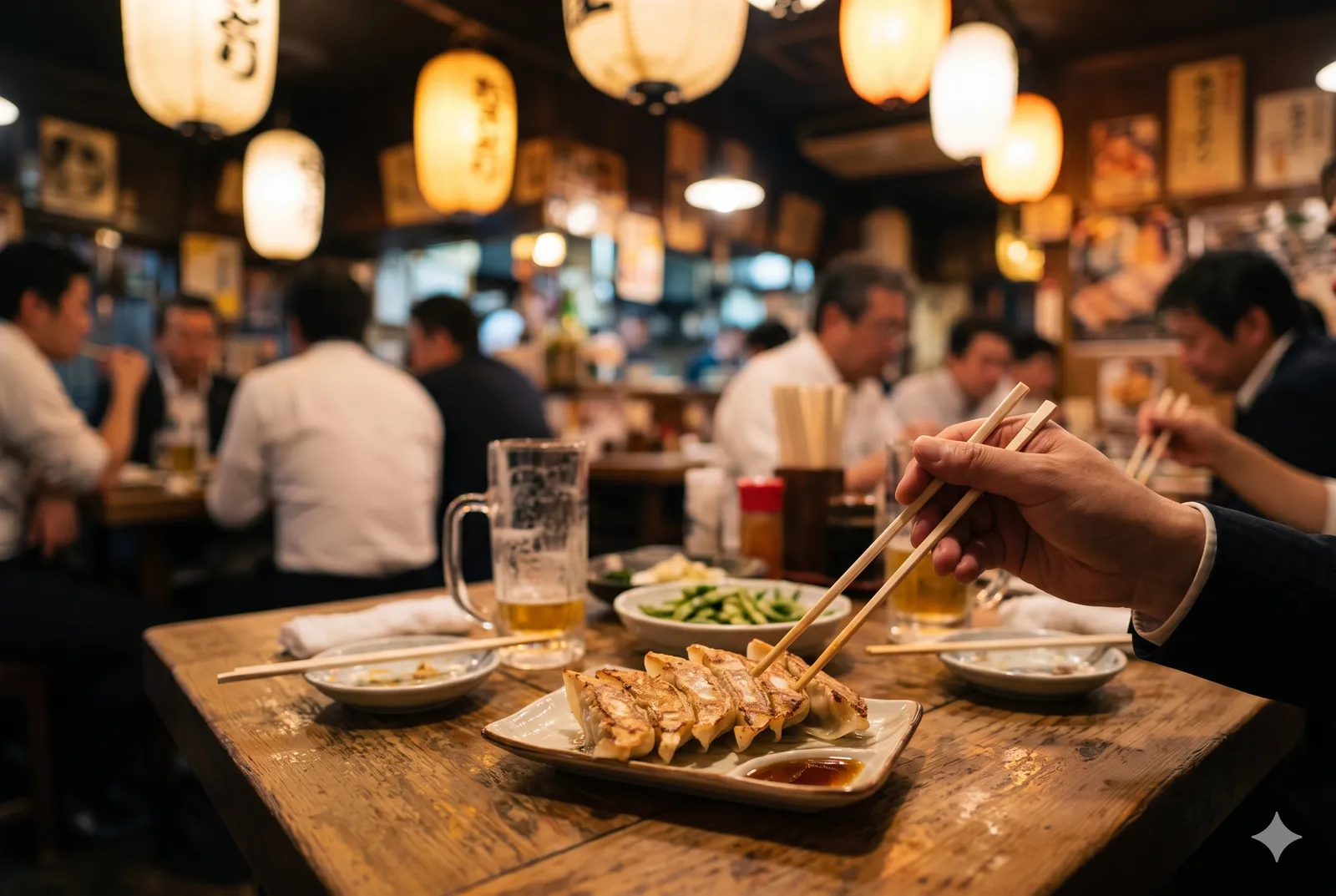 Gyoza served in a typical setting