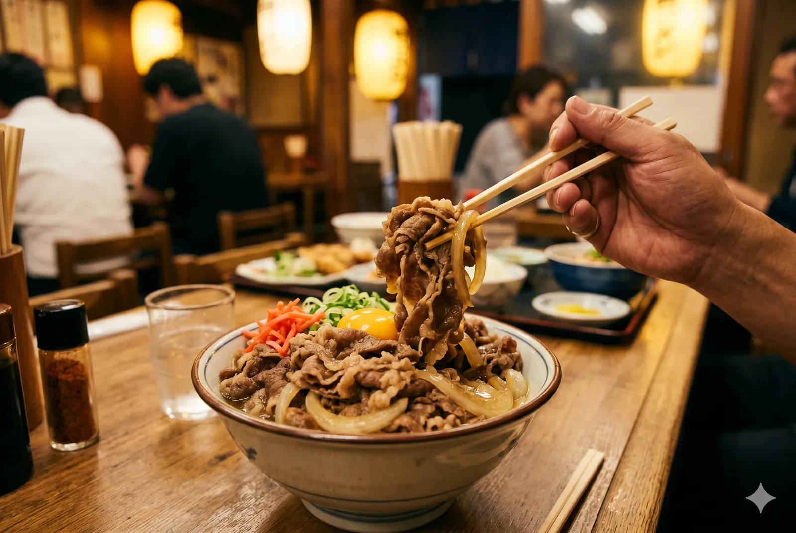 Gyudon served in a typical setting