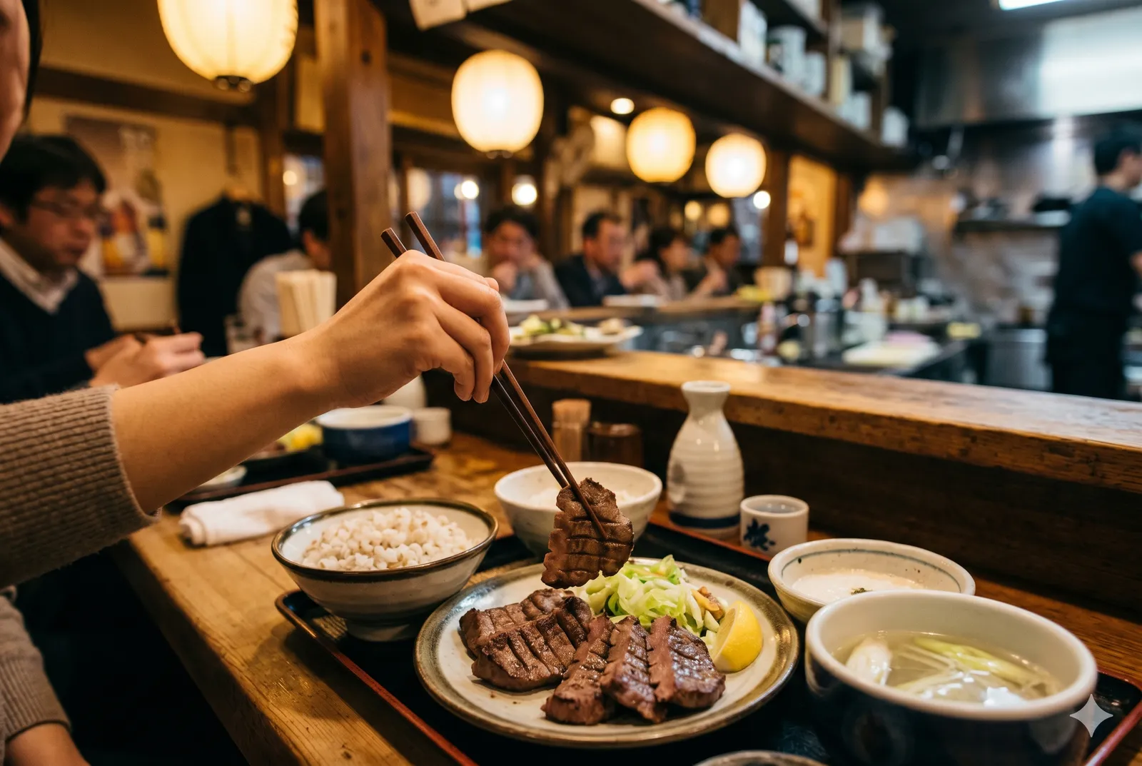 Gyutan served in a typical setting