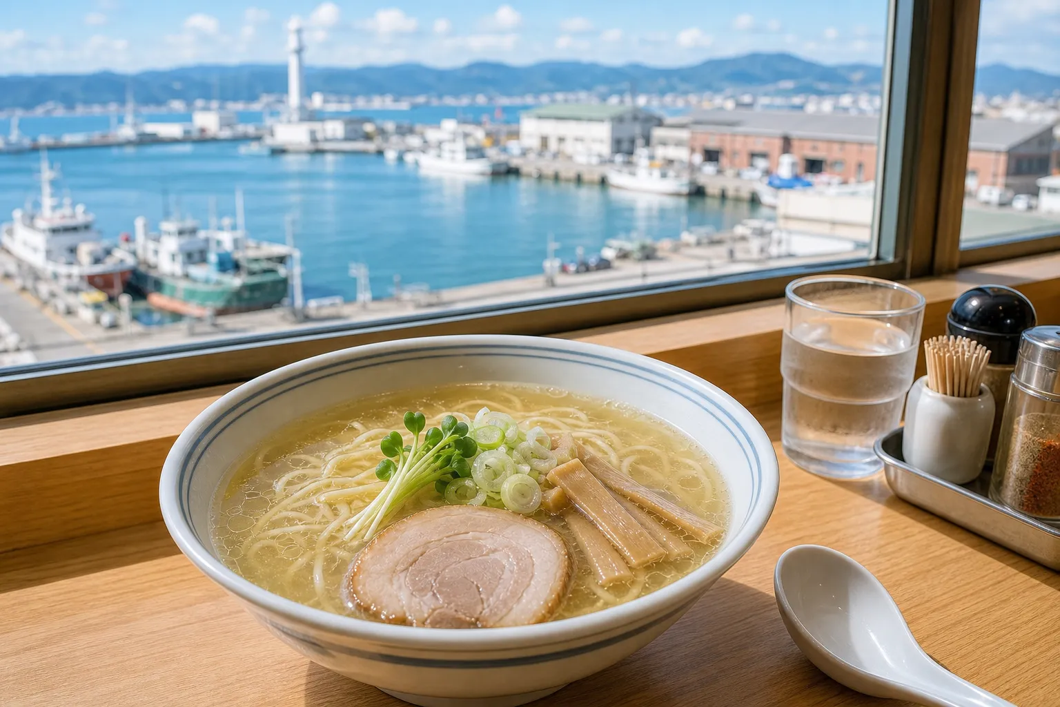 Hakodate Shio Ramen served in a typical setting