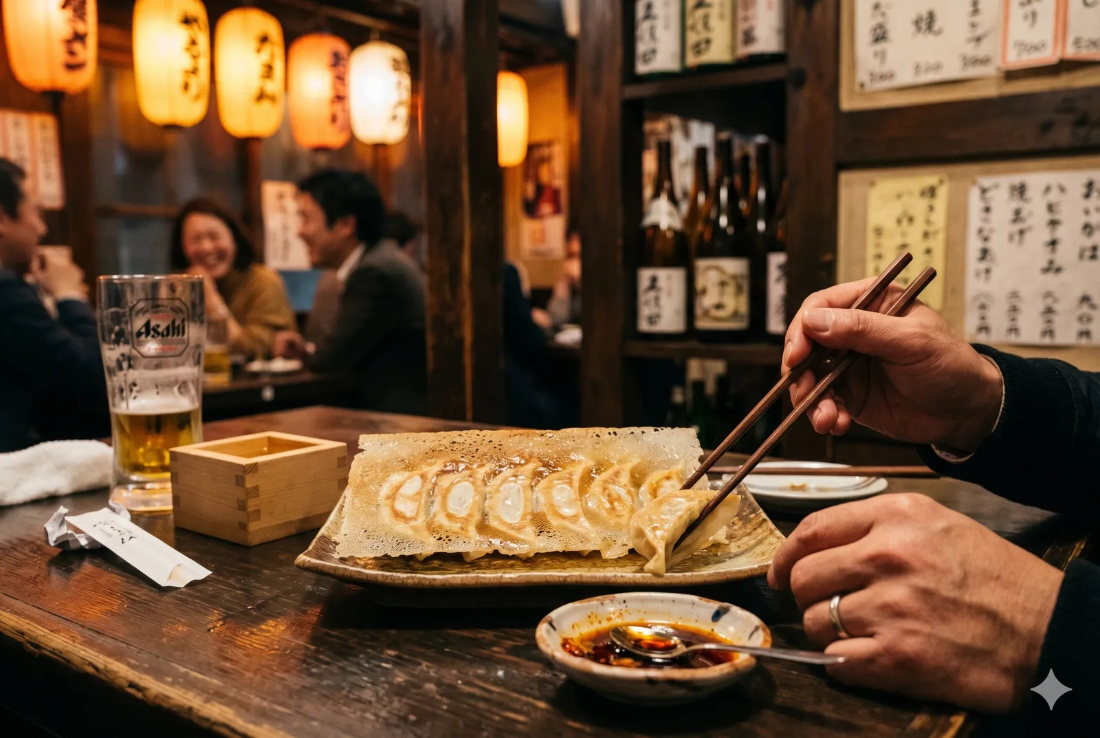 Hanetsuki Gyoza served in a typical setting