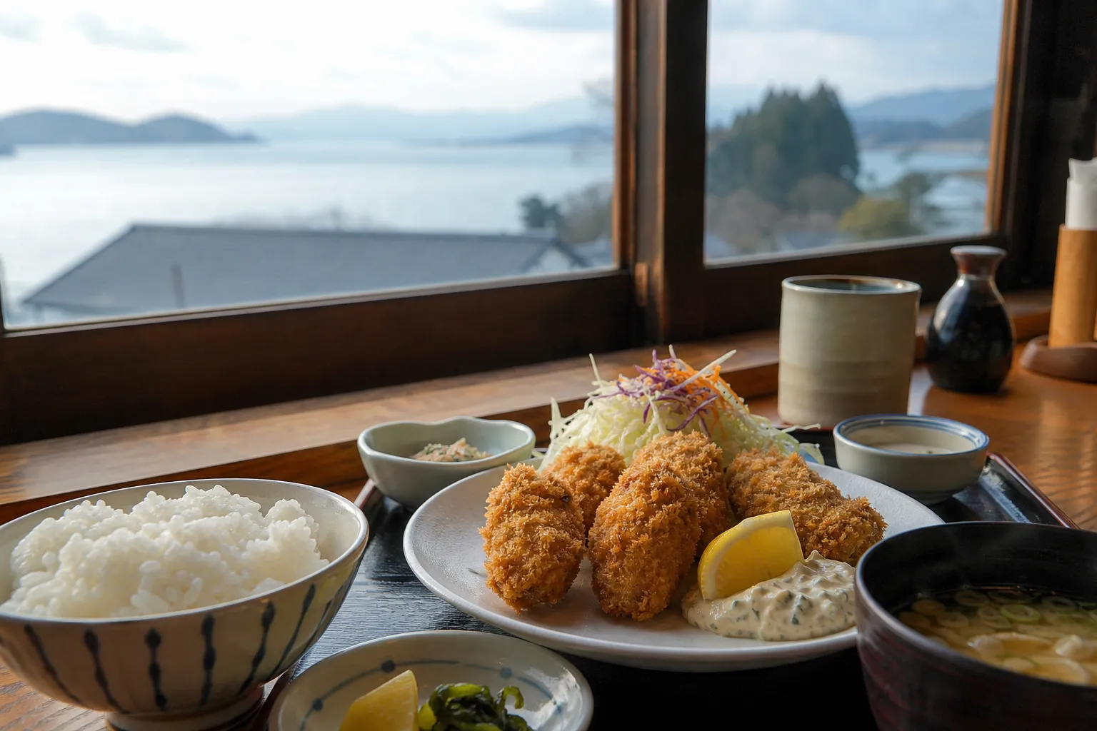 Hiroshima Kaki Fry served in a typical setting