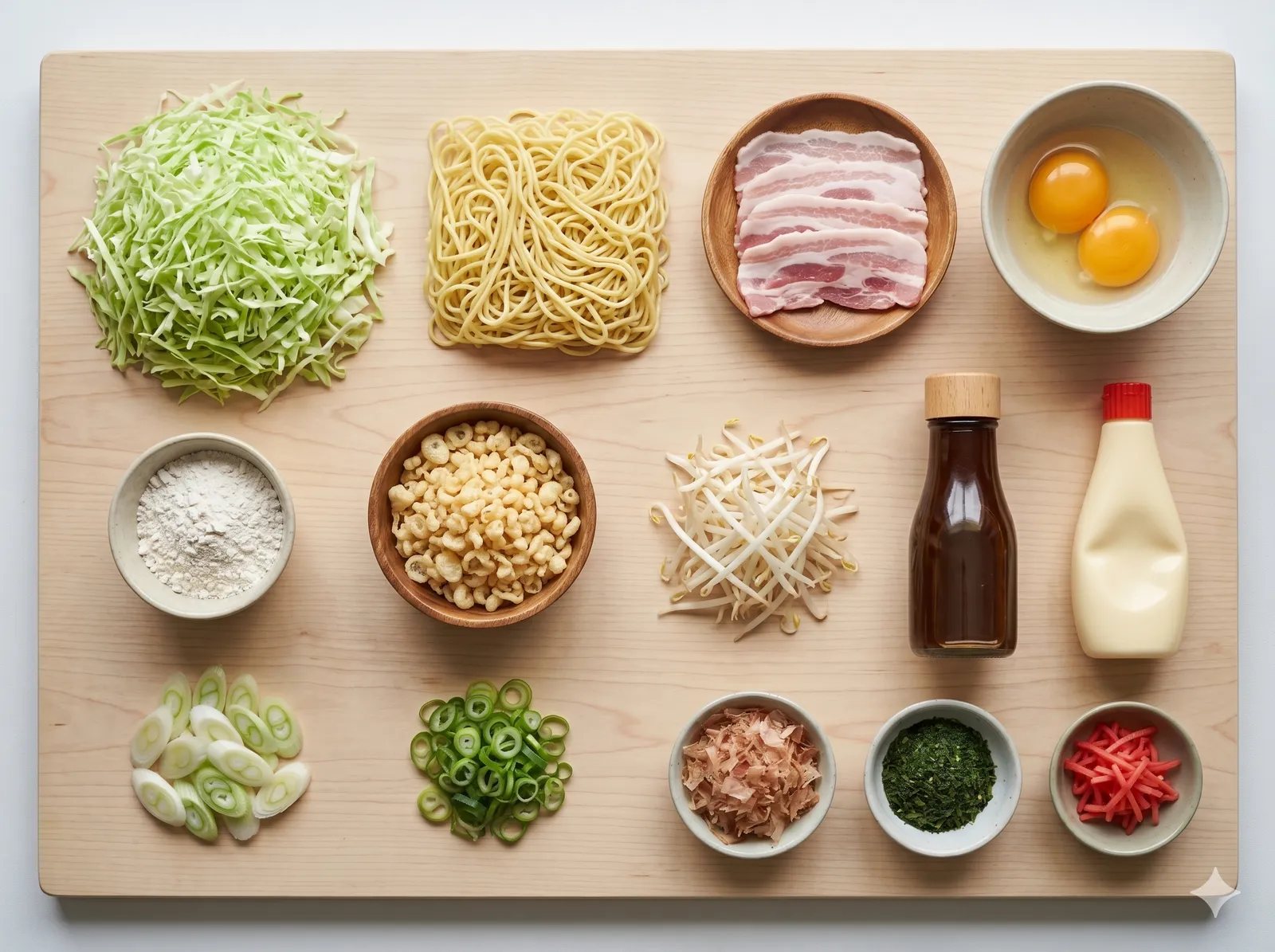 The ingredients and making of Hiroshima-style Okonomiyaki