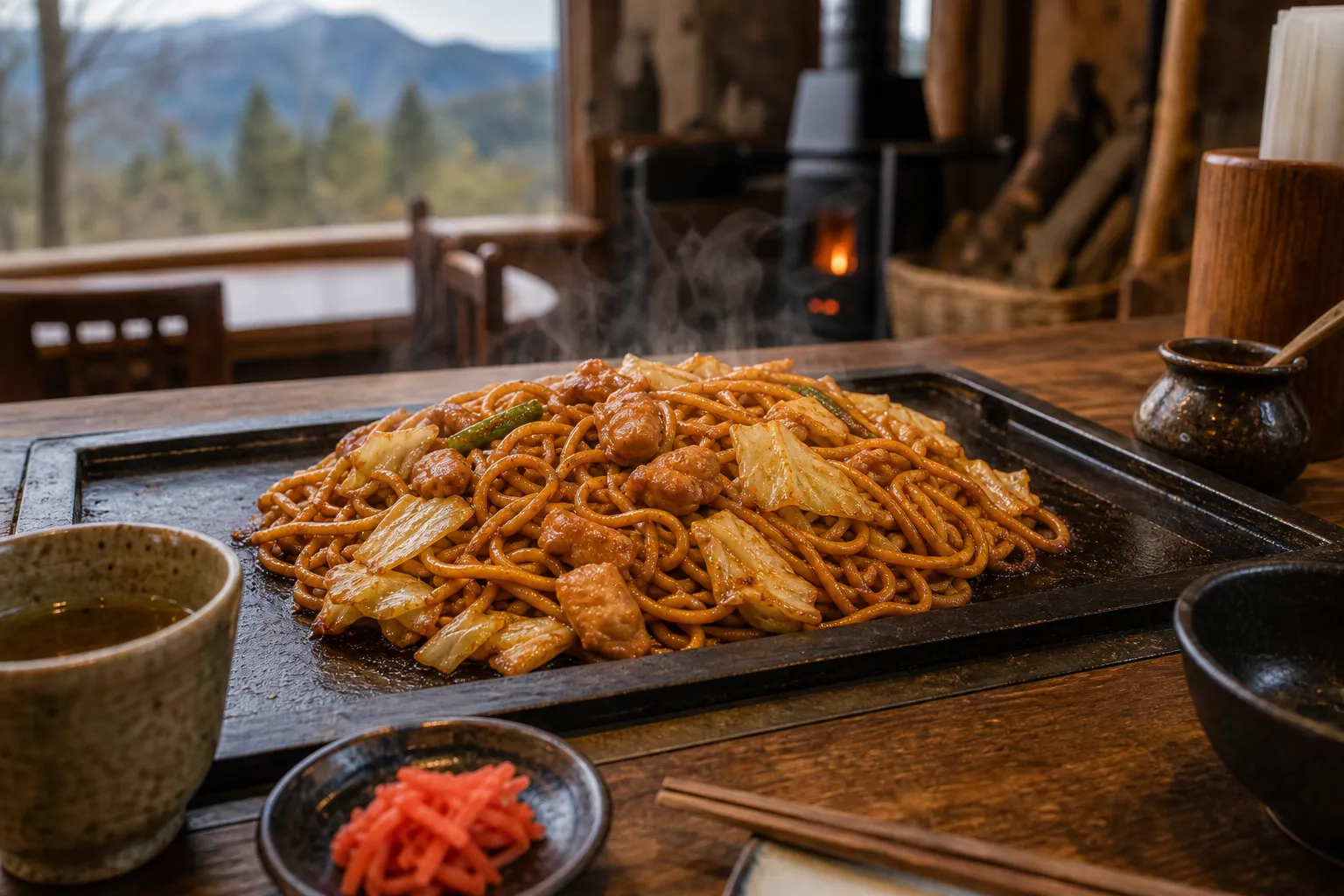 Hiruzen yakisoba served in a typical highland Okayama setting