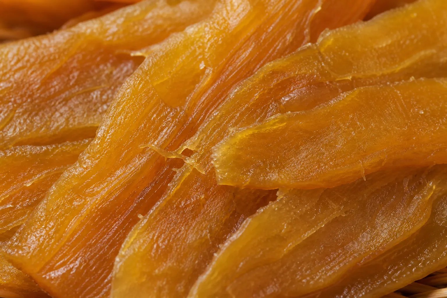 Close-up of the chewy amber texture of hoshi-imo