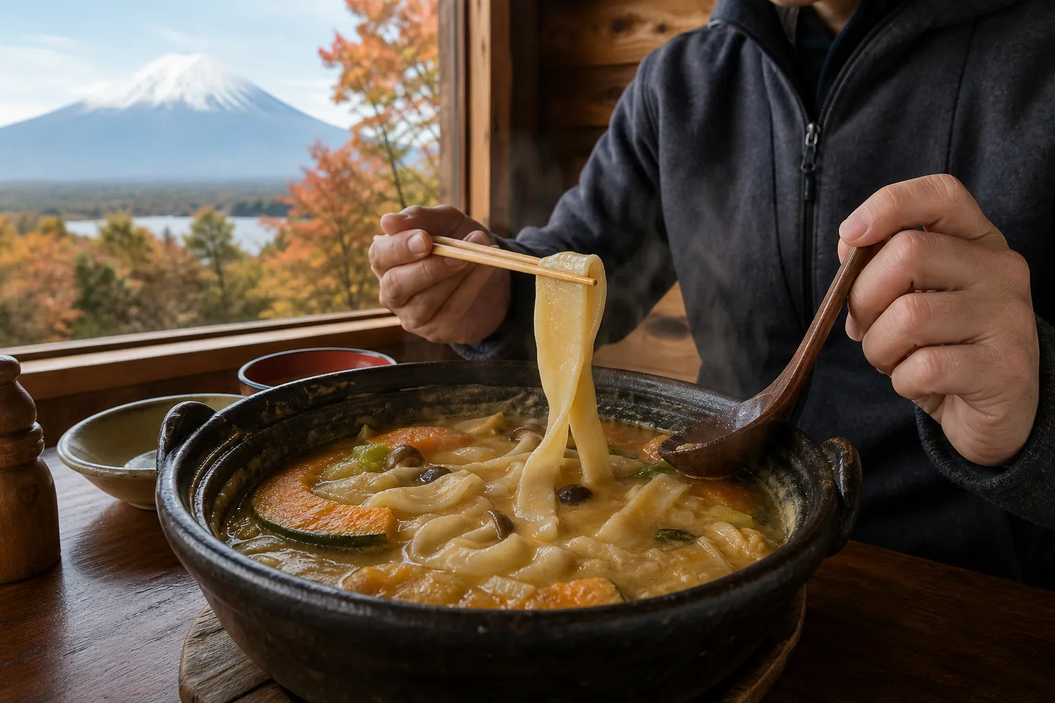 Hoto served bubbling in a traditional iron pot