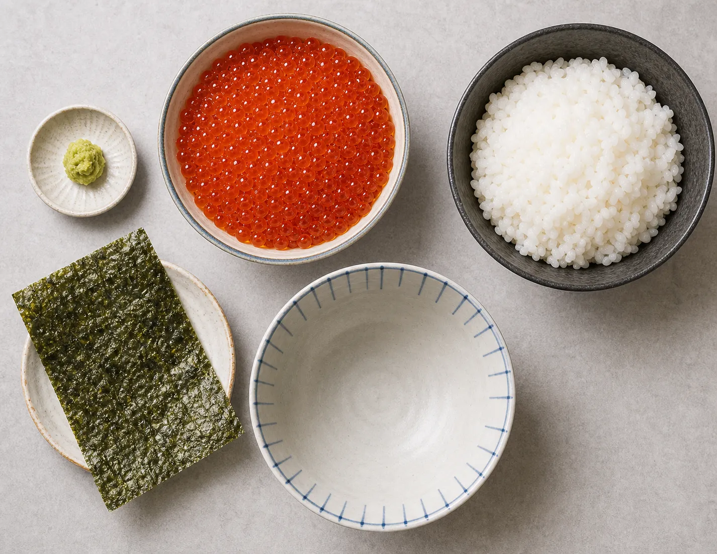 The ingredients and making of Ikura-don