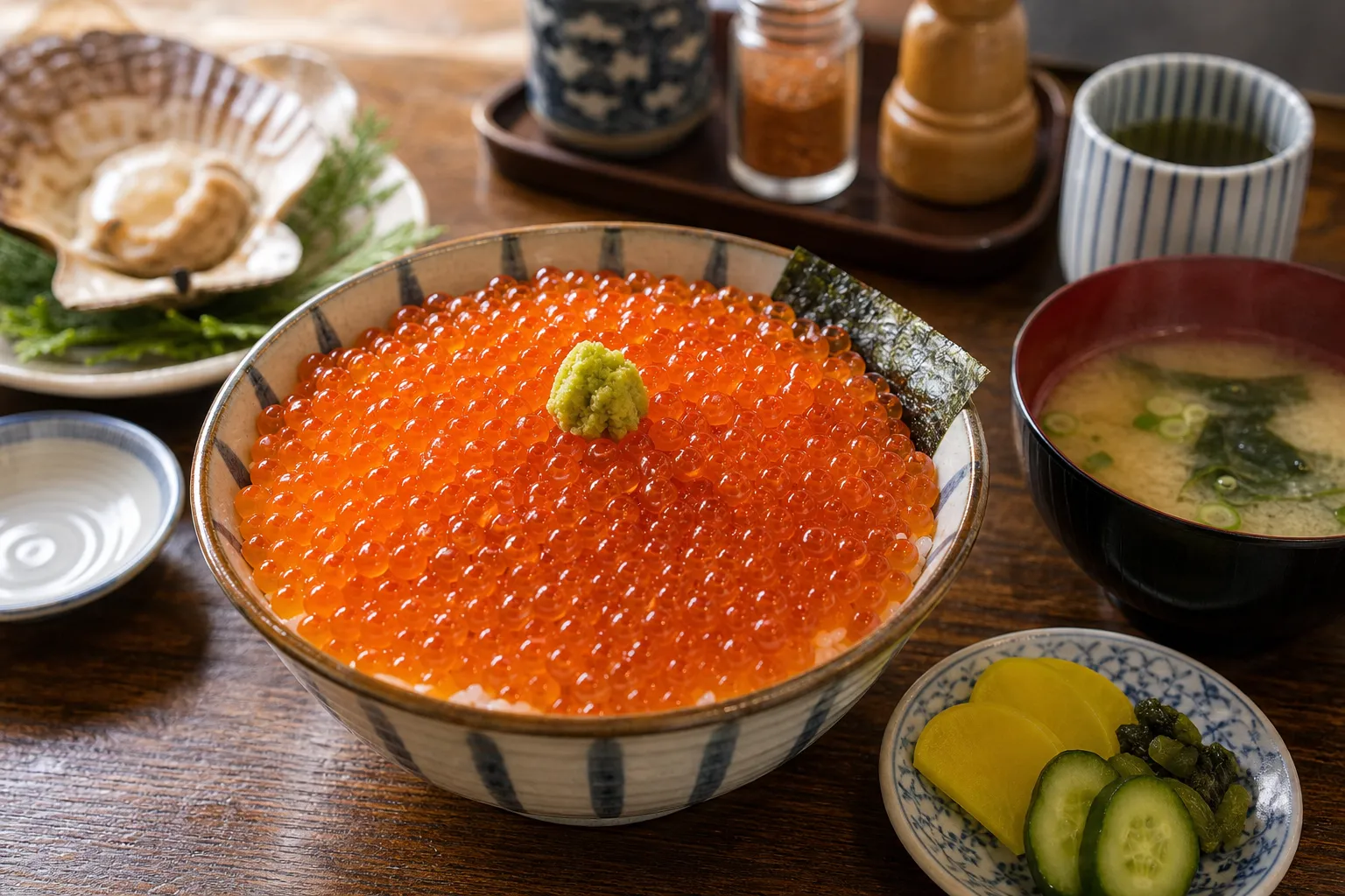 Ikura-don served in a typical setting