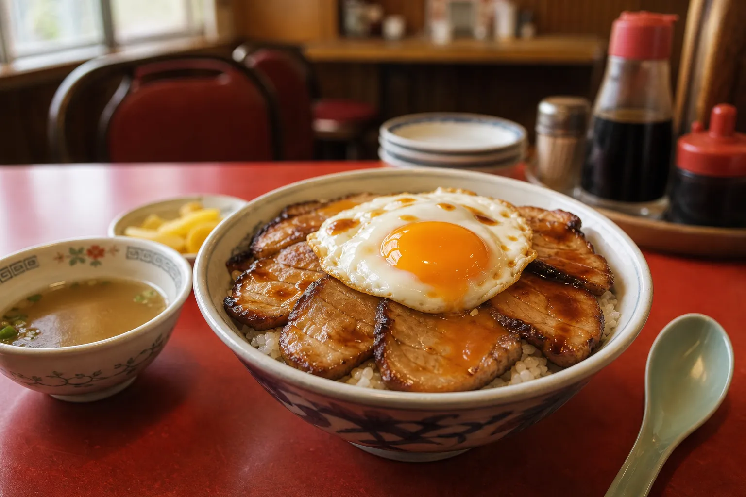 Imabari Yakibuta Tamago Meshi served in a typical setting
