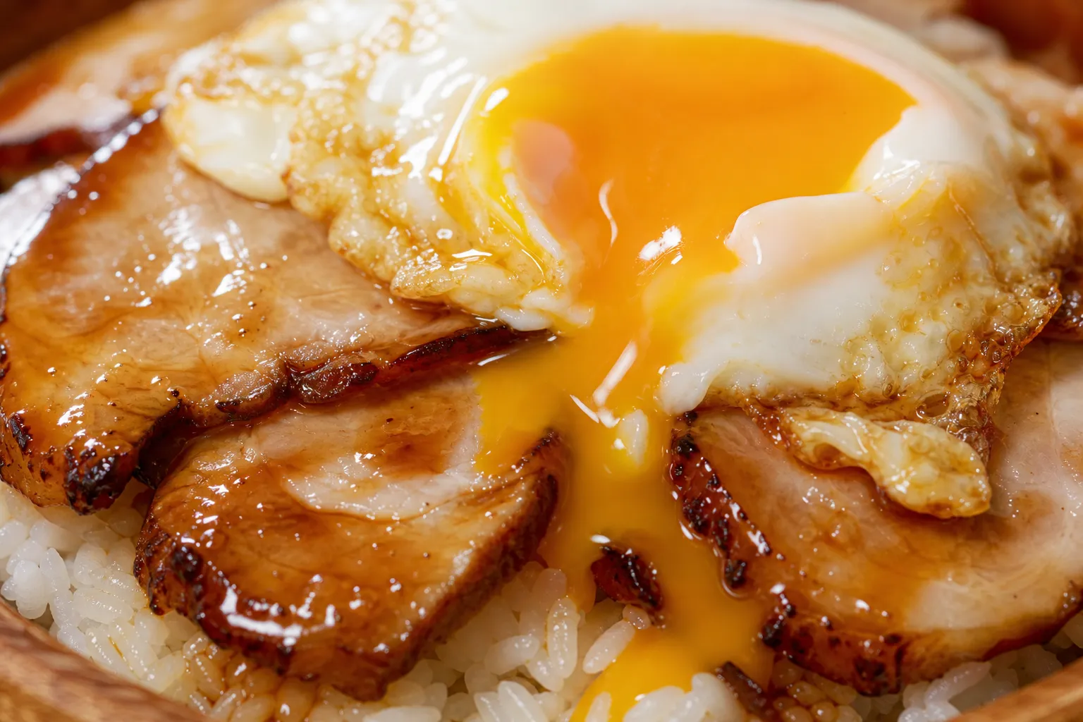 Close-up of Imabari Yakibuta Tamago Meshi