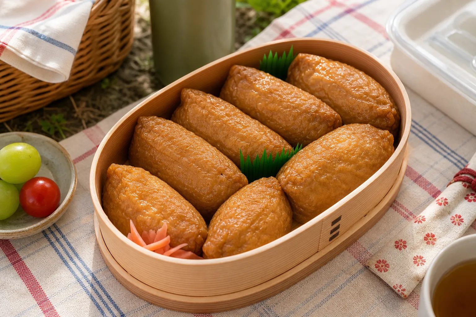 Inari-zushi served in a typical setting