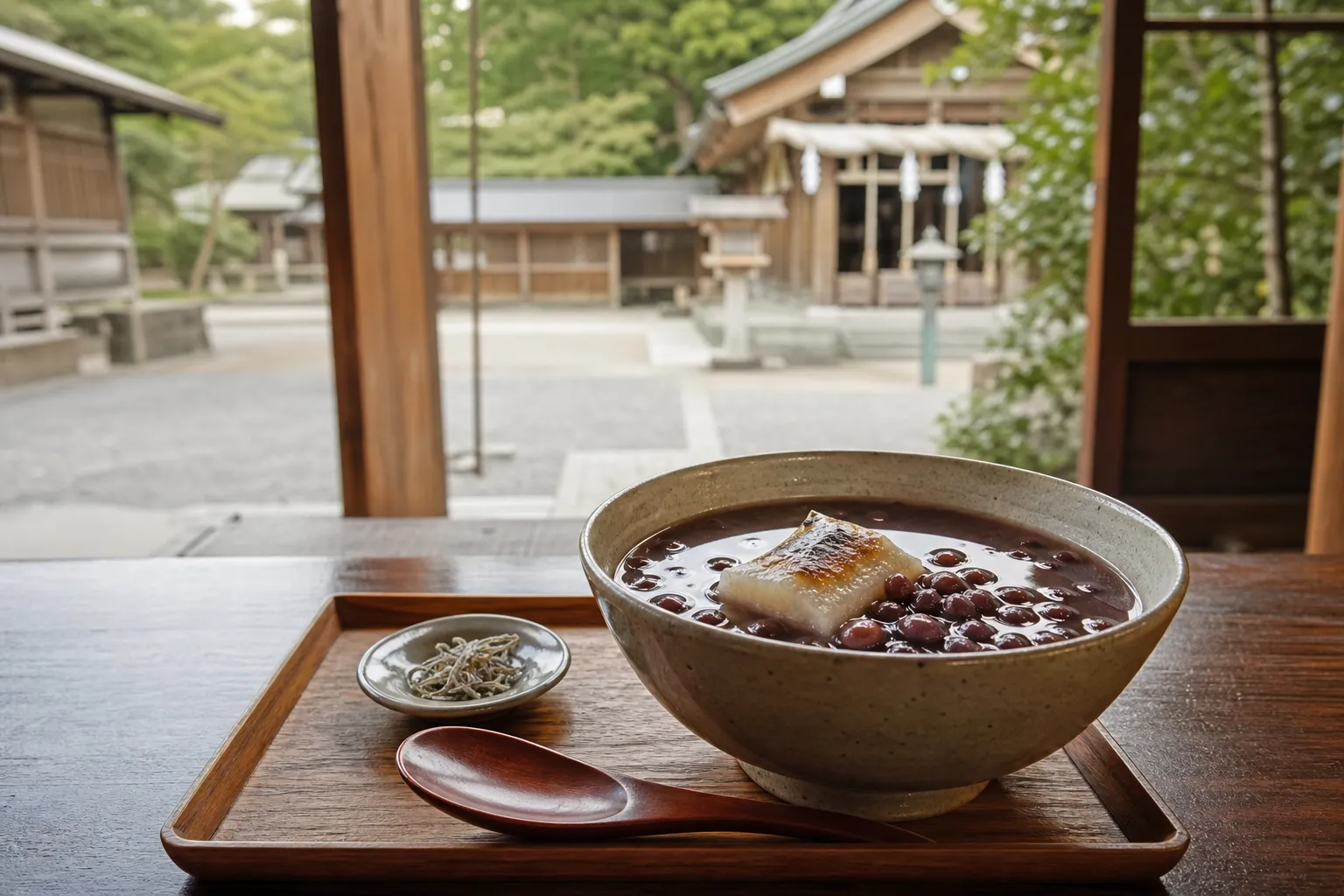 Izumo Zenzai served in a typical setting