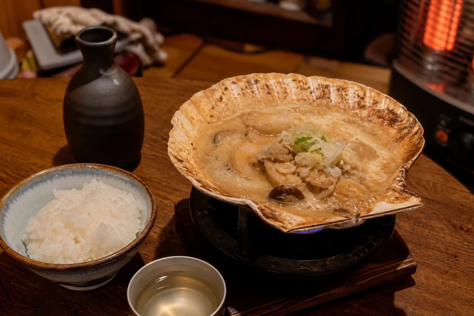 Kaiyaki miso served in its scallop shell in a Tsugaru home