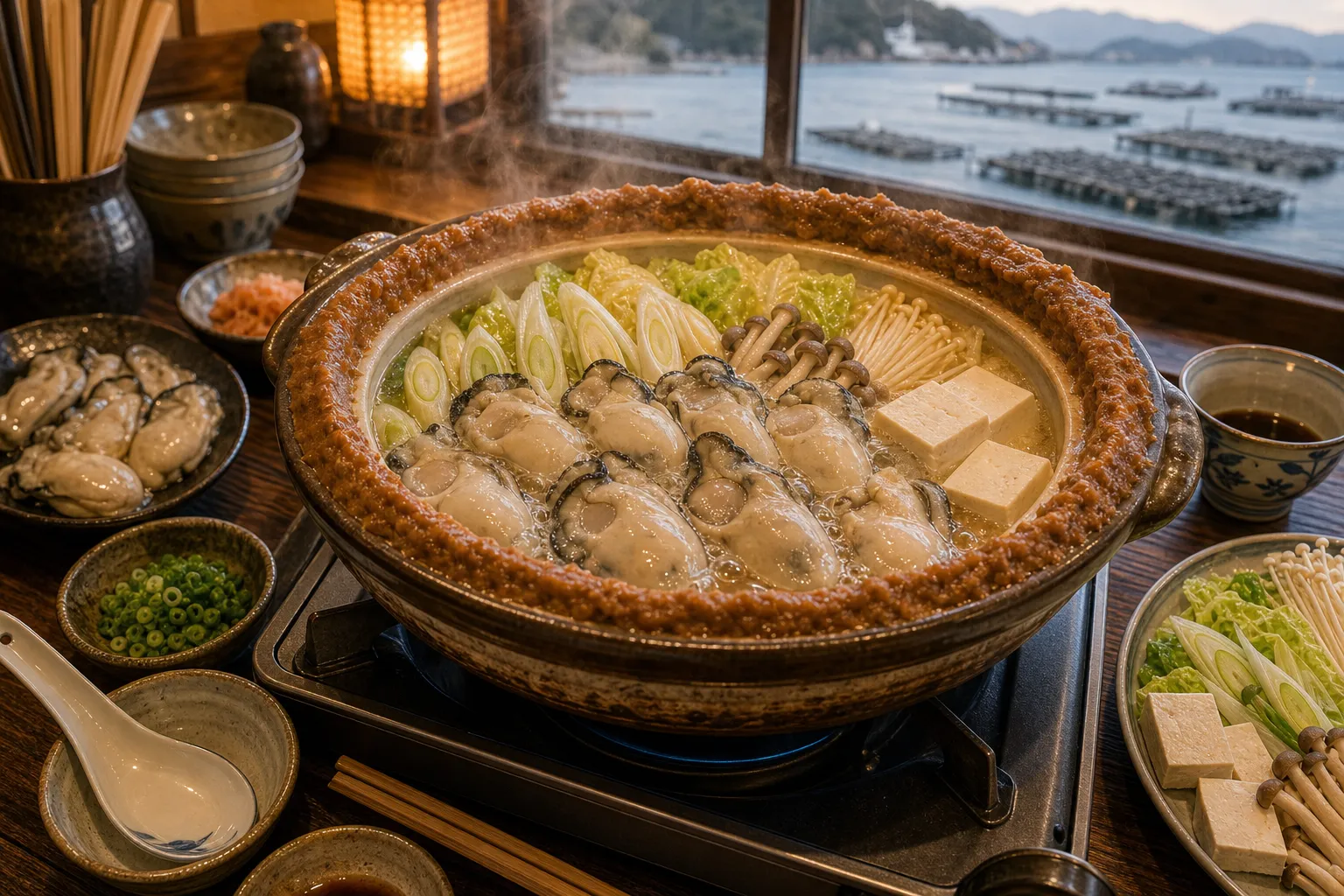 Kaki no Dotenabe served in a typical setting