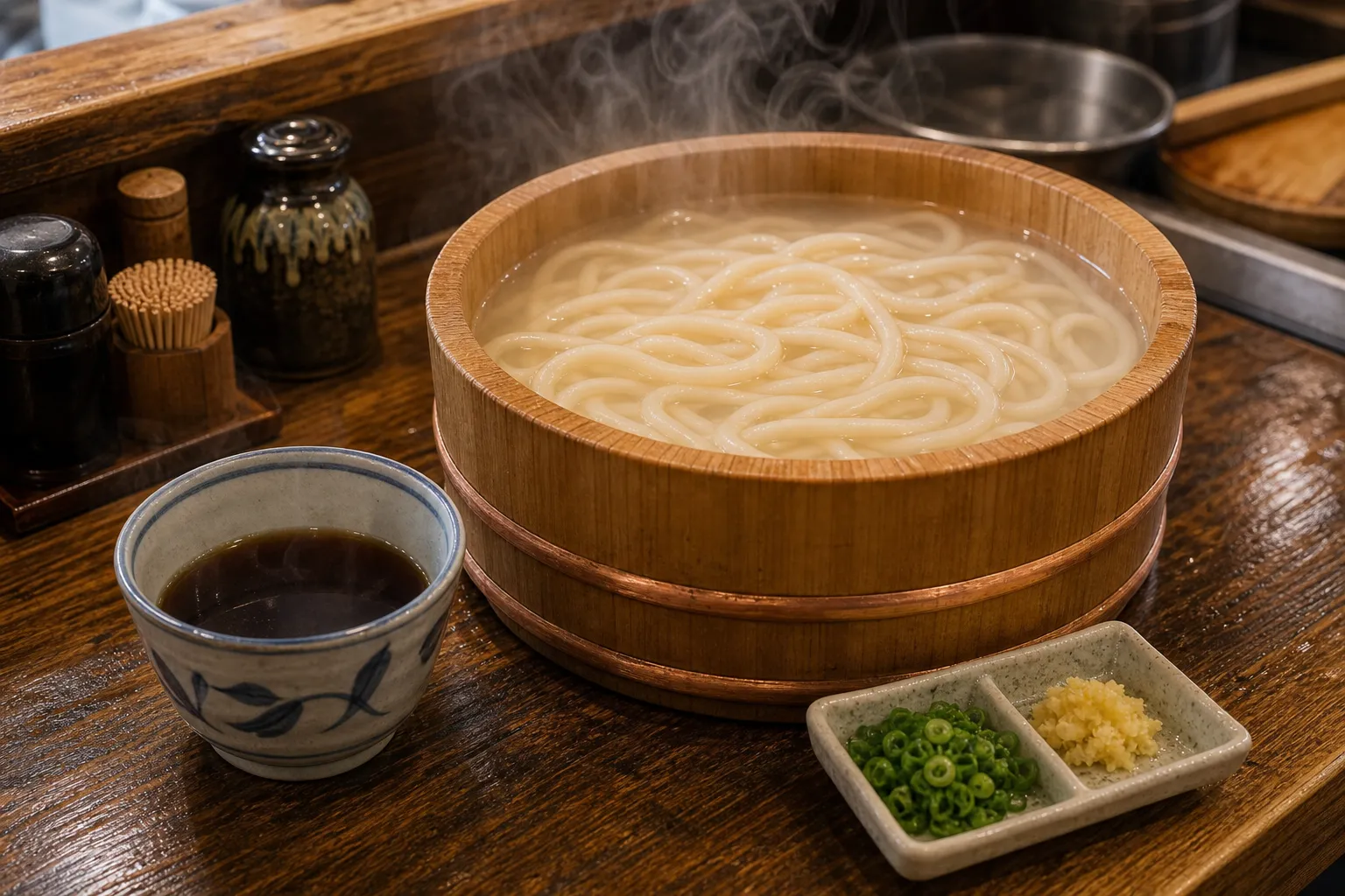 Kamaage Udon served in a typical setting