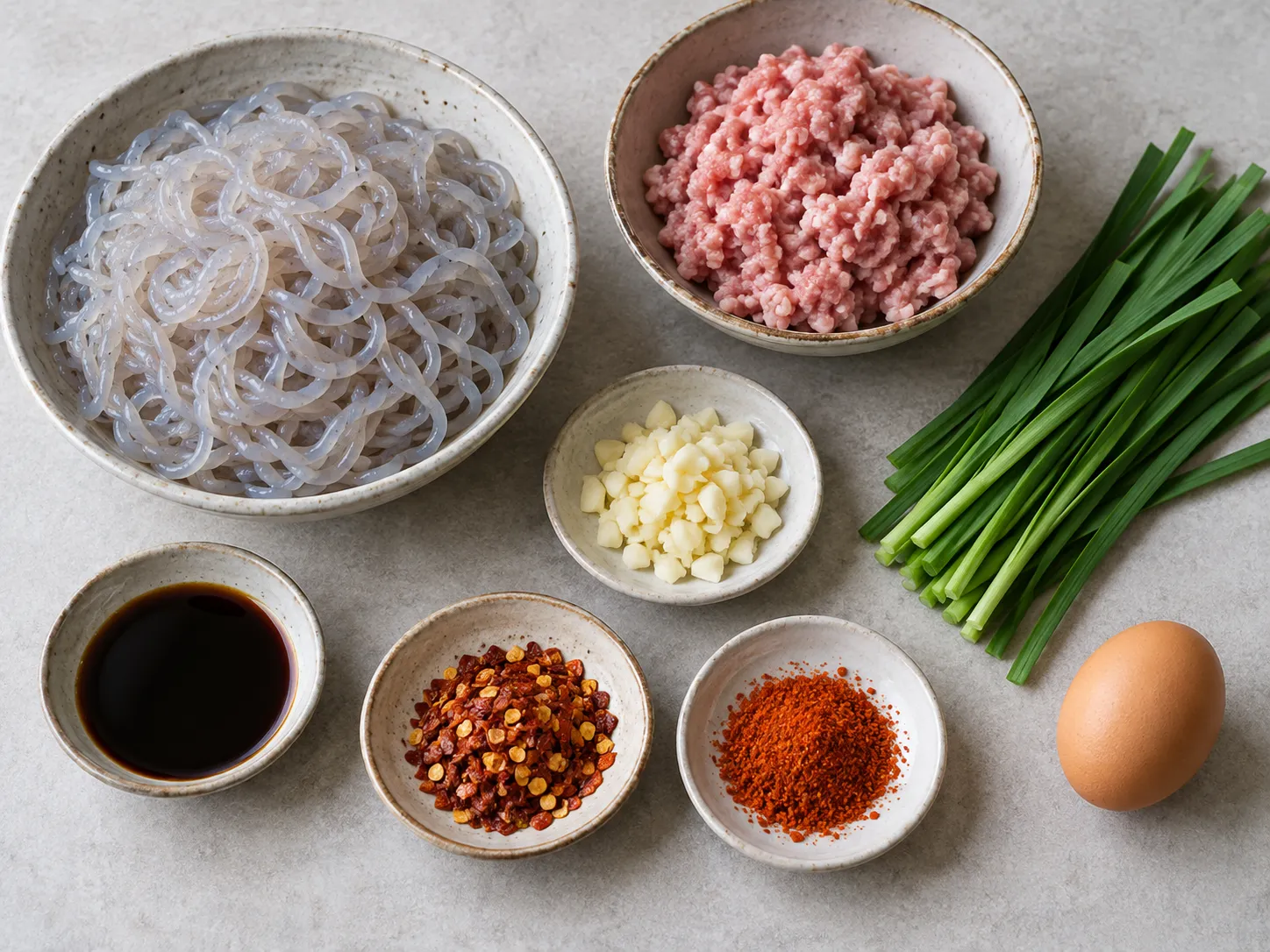 Minced pork, chopped garlic and chilli being cooked in a pan before the broth is added for karamen