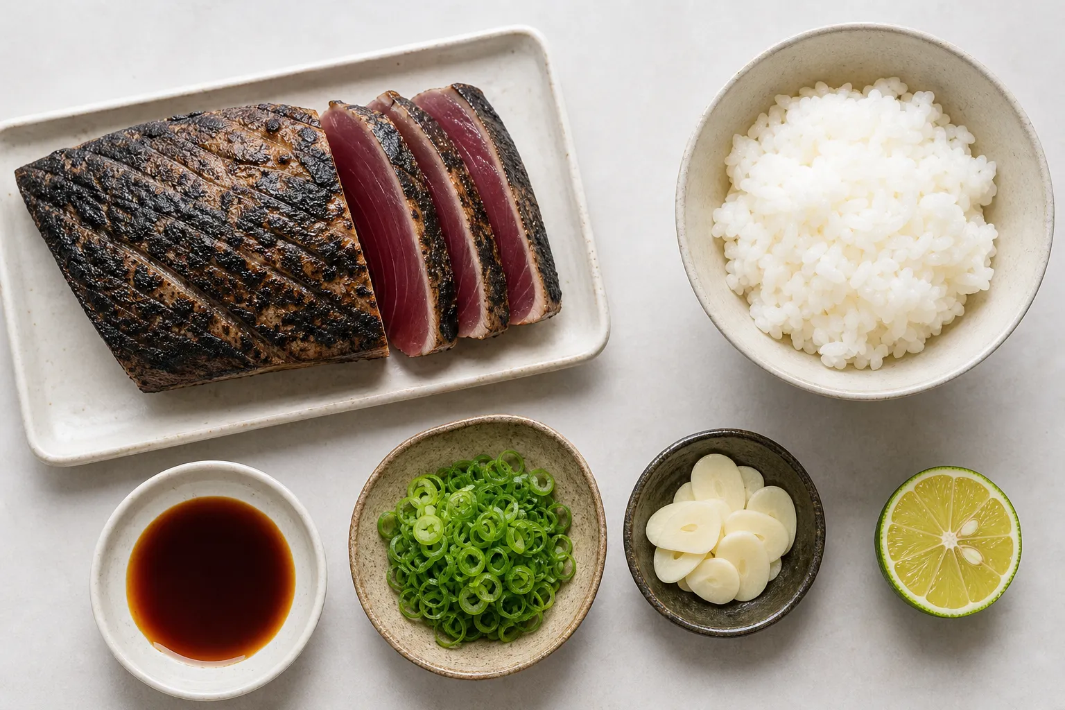 The ingredients and making of Katsuo-meshi