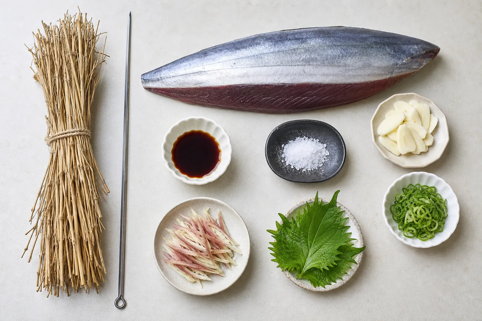 The ingredients and making of Katsuo no Tataki
