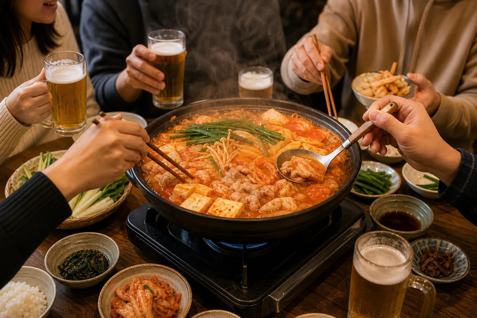 Kimchi-nabe served in a typical setting