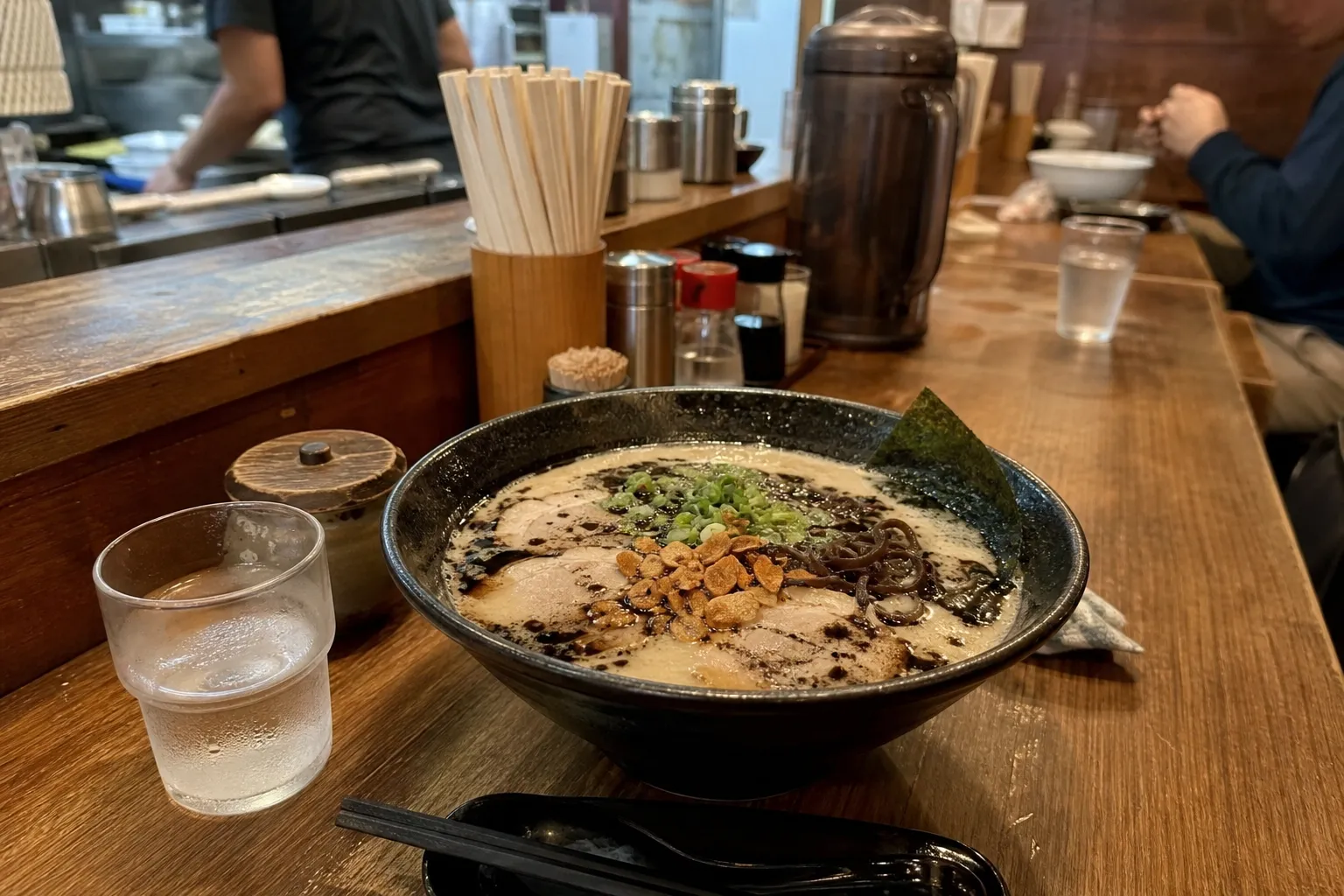 Kumamoto Ramen served in a typical setting