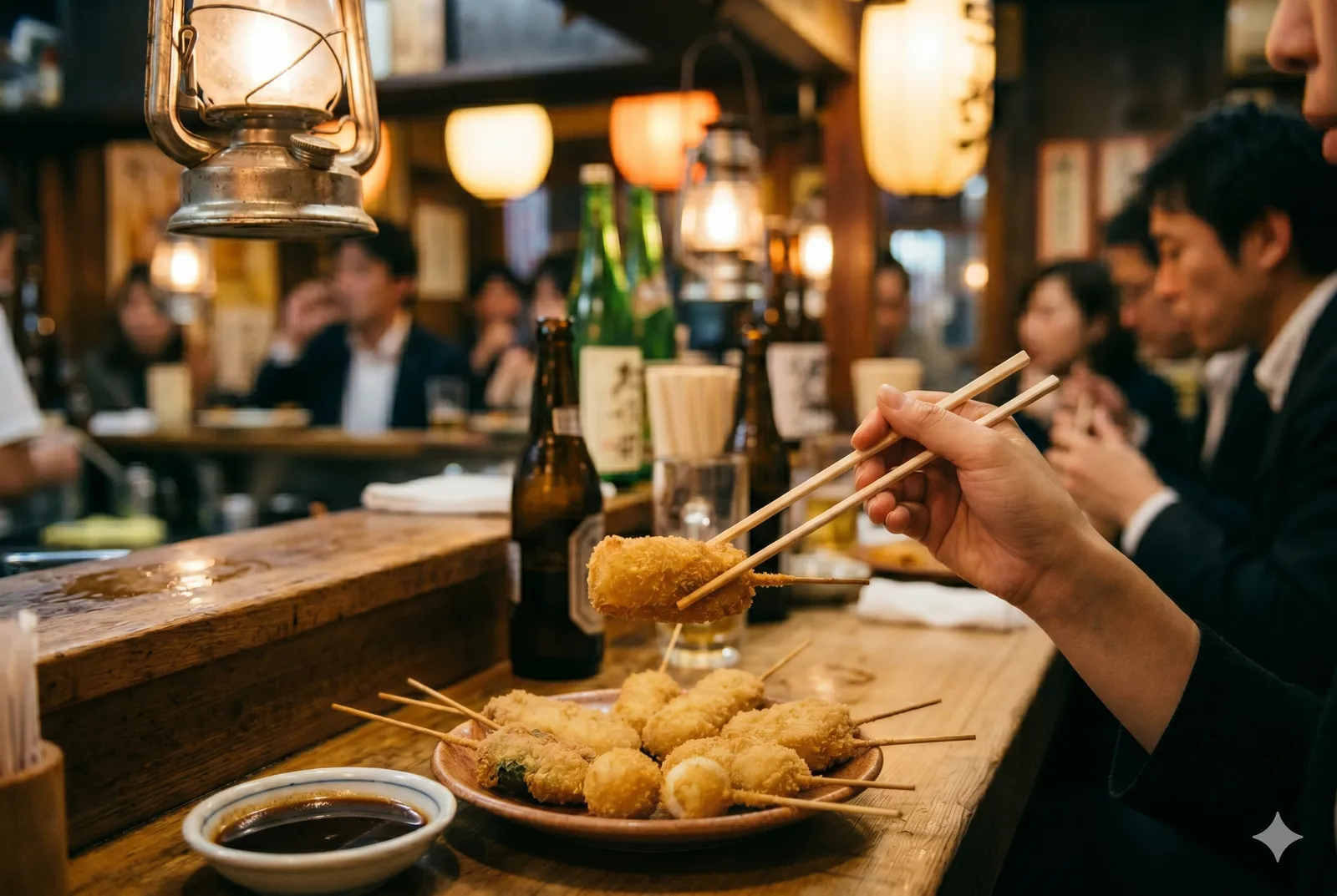 Kushikatsu served in a typical setting