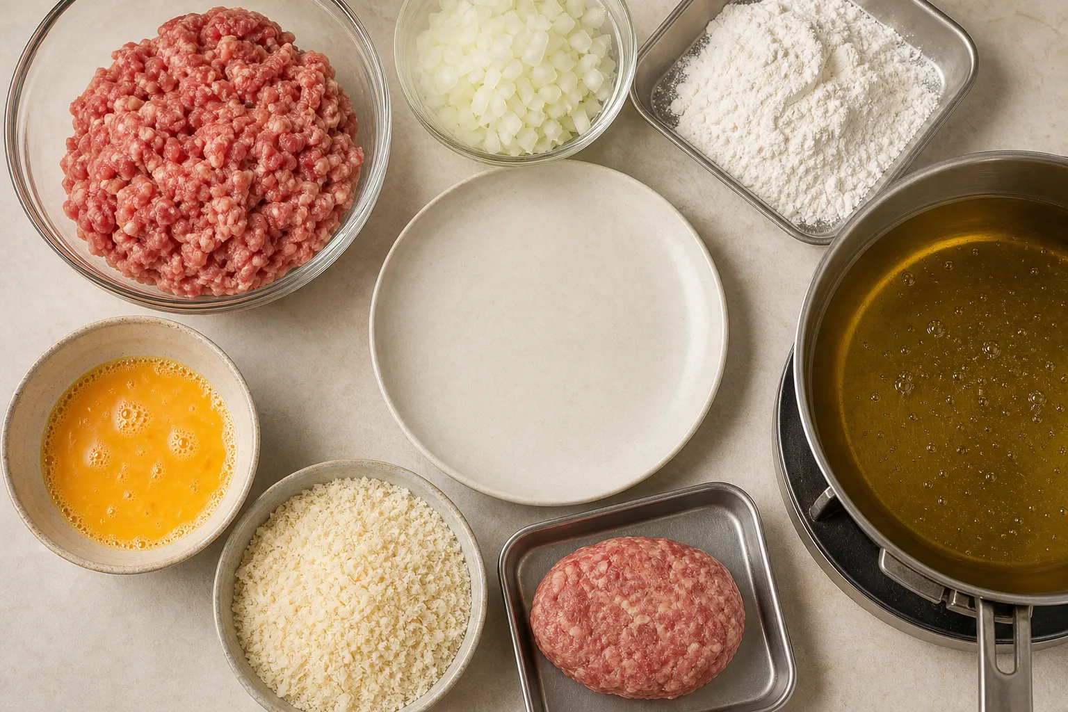 The ingredients and making of Menchi-katsu