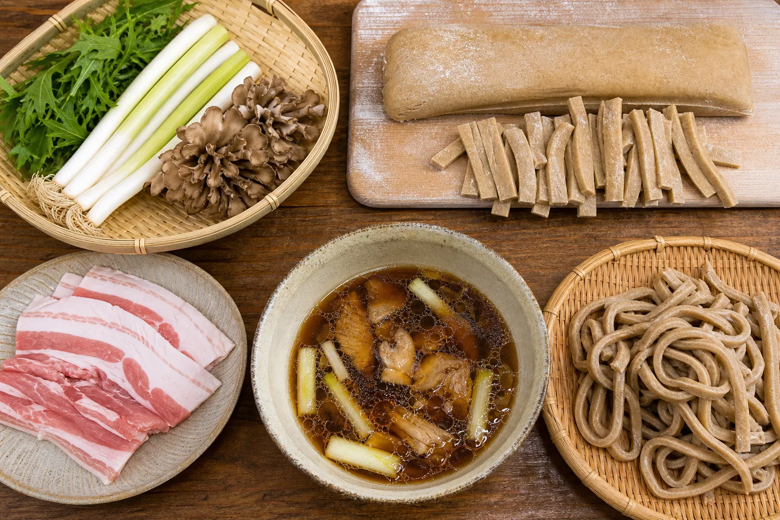 The making of Musashino udon noodles and broth