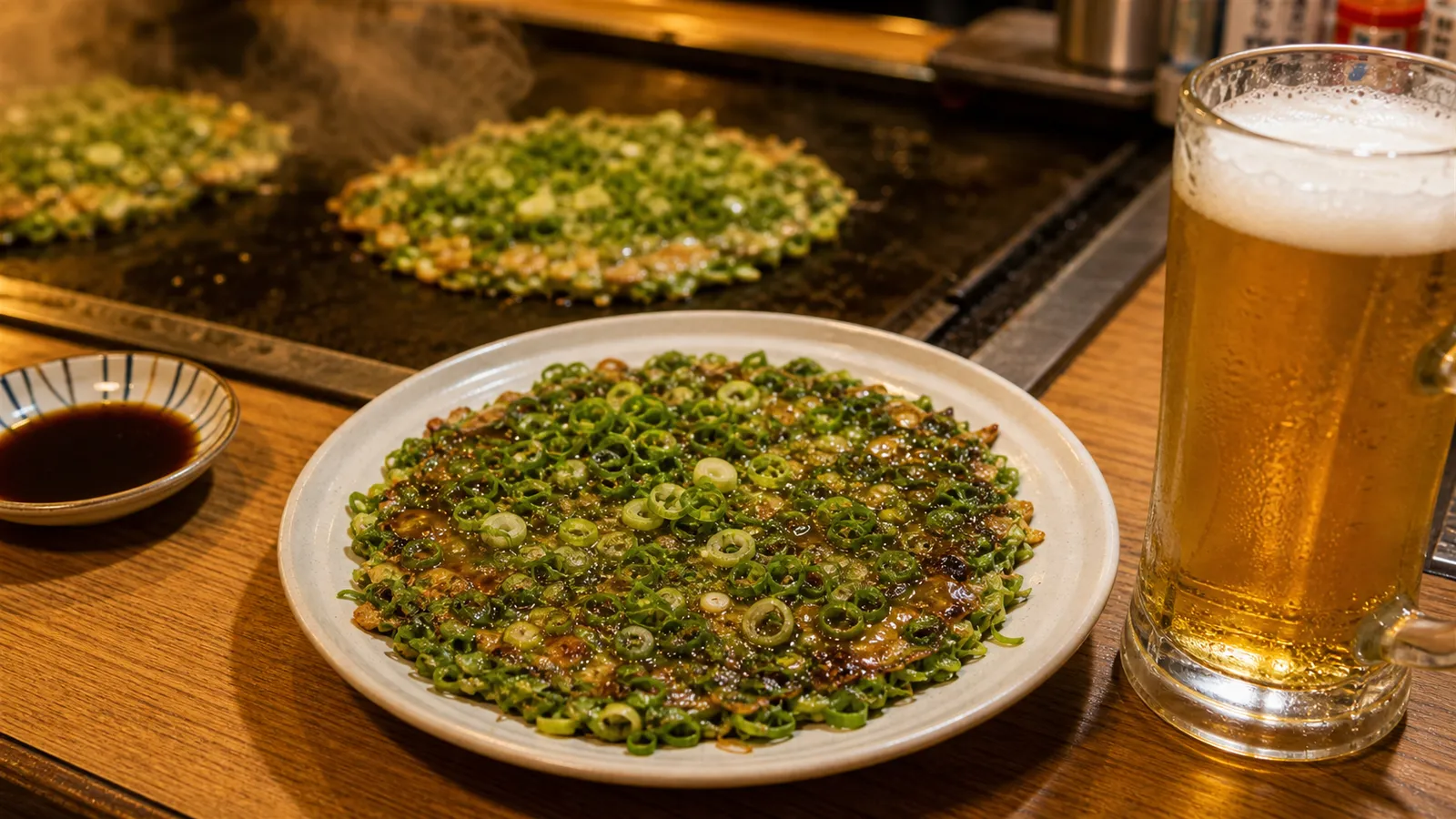 Negiyaki served in a typical setting