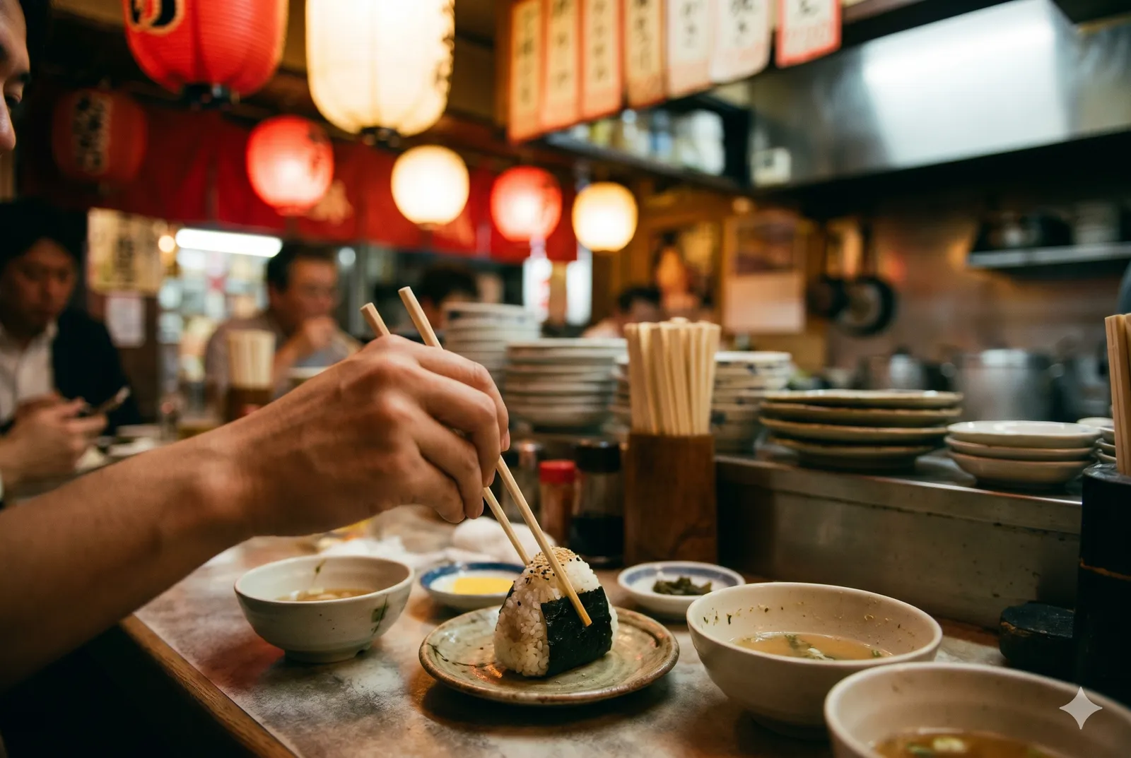 Onigiri served in a typical setting