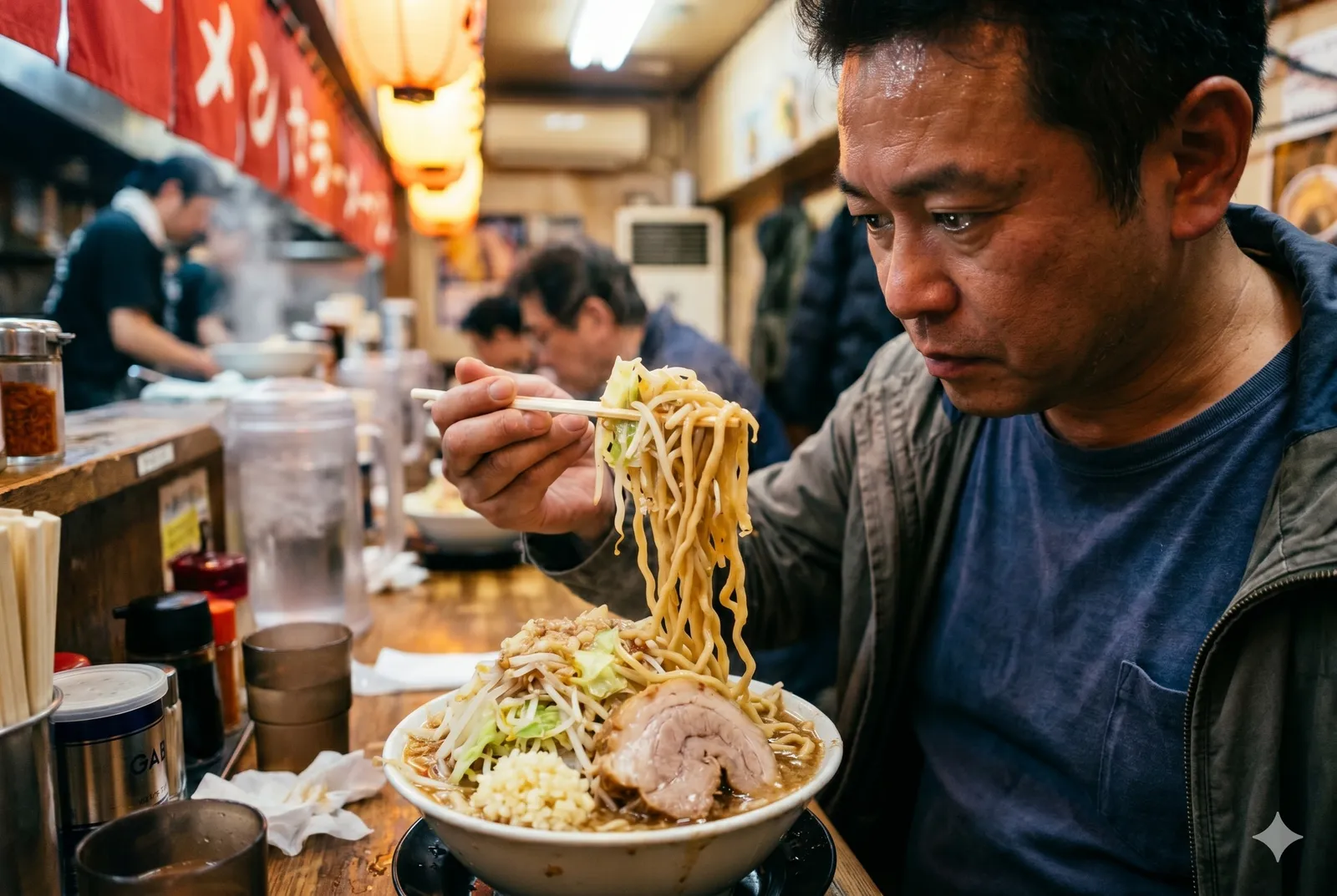 Ramen Jiro served in a typical setting