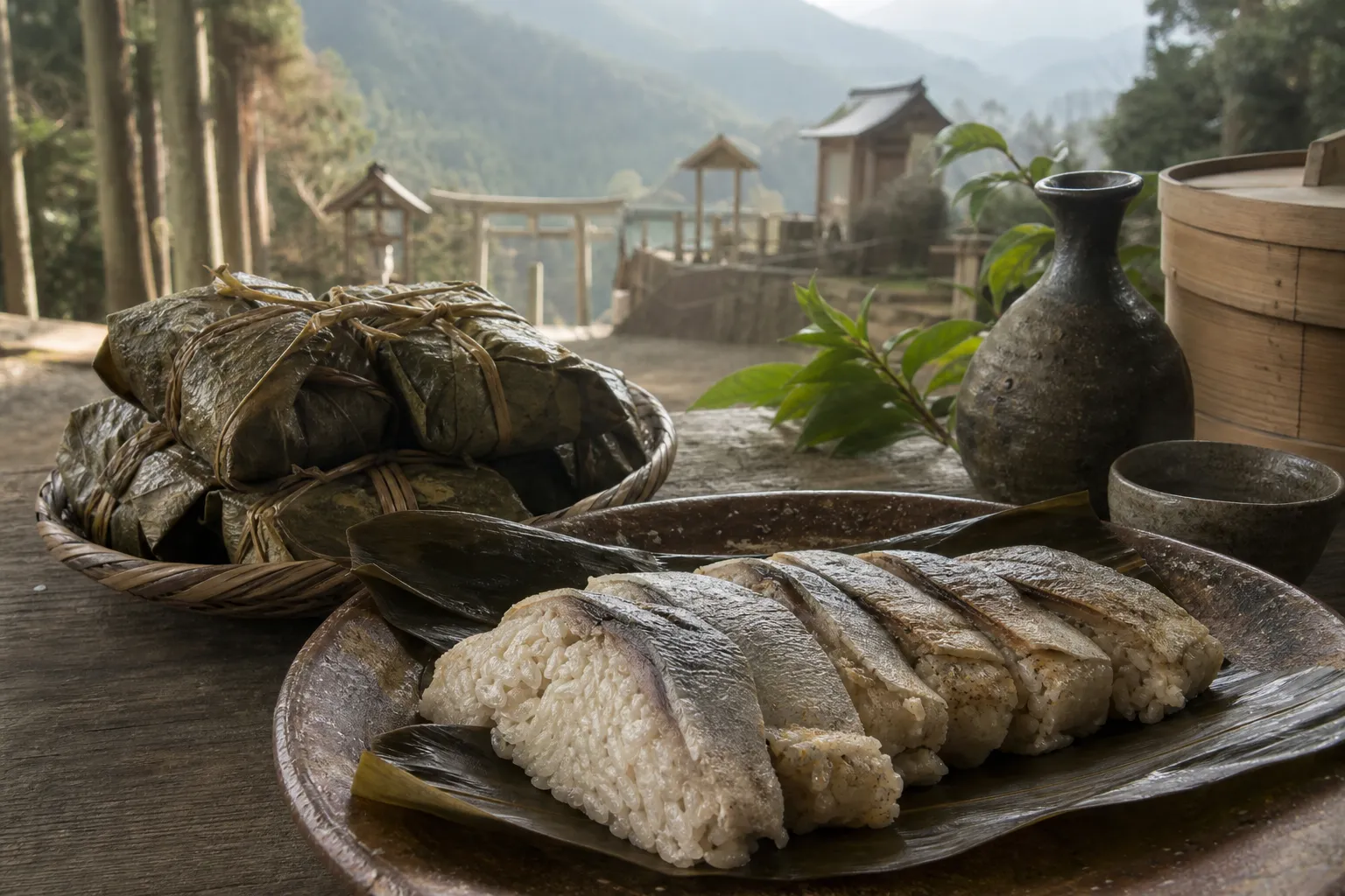 Saba narezushi served in a typical setting