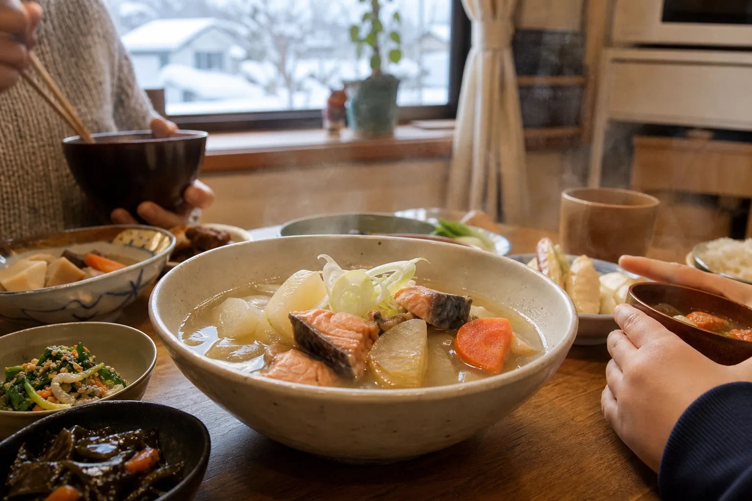 Sanpei-jiru served in a typical setting