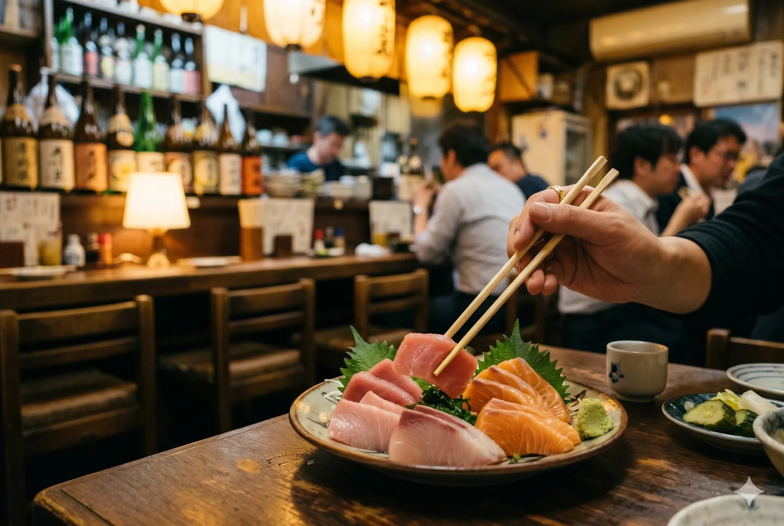 An assortment of sashimi served at a Japanese restaurant