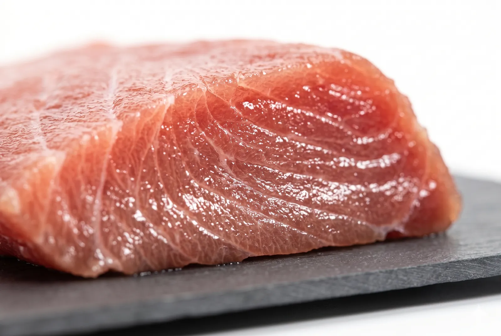 Close-up of glistening fresh-sliced sashimi
